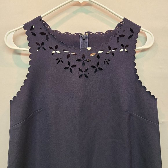 J Crew Dress Laser Cut Out Blue Scalloped Shift Mini Womens 4 - Picture 2 of 7